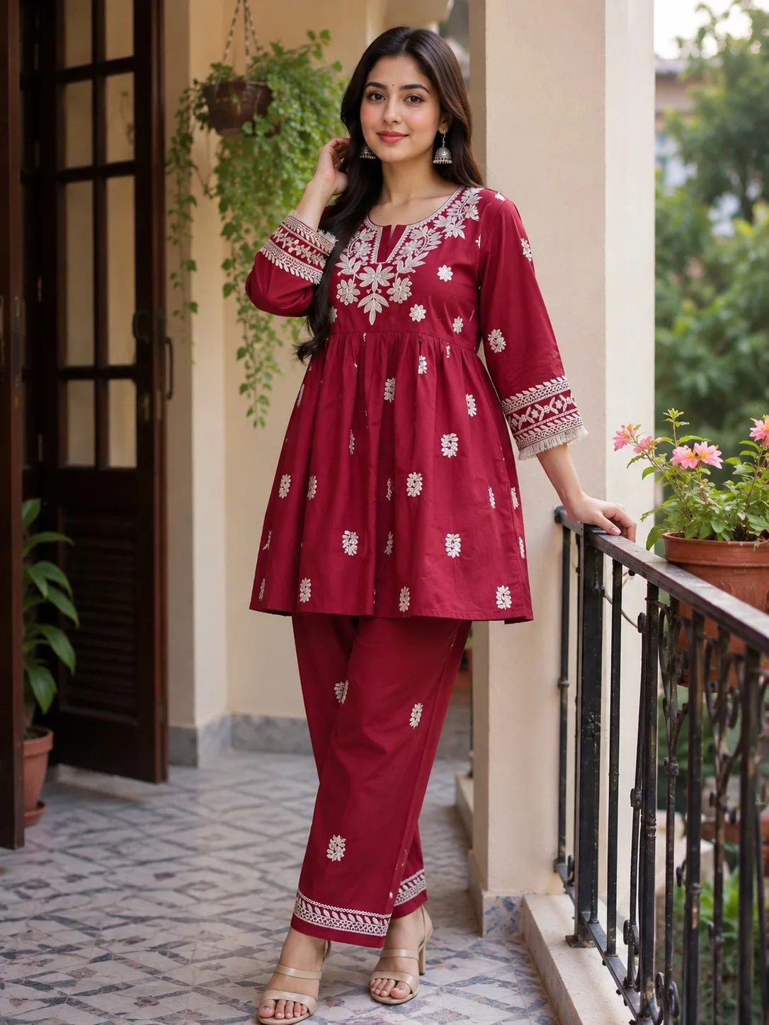 Pure Cotton Floral Embroidery Dress