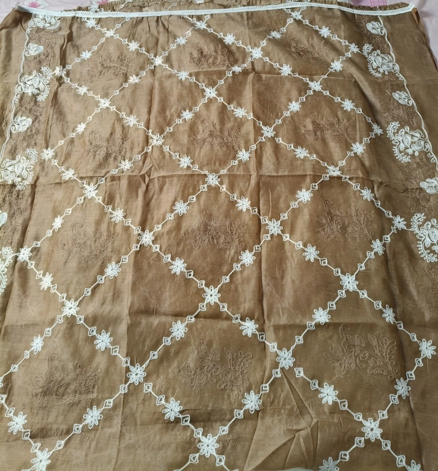 Elegant Coffee Brown Cotton Embroidery Three-Piece