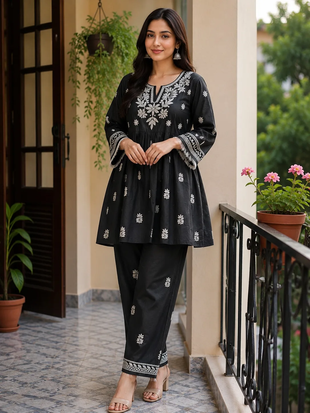 Pure Cotton Floral Embroidery Dress