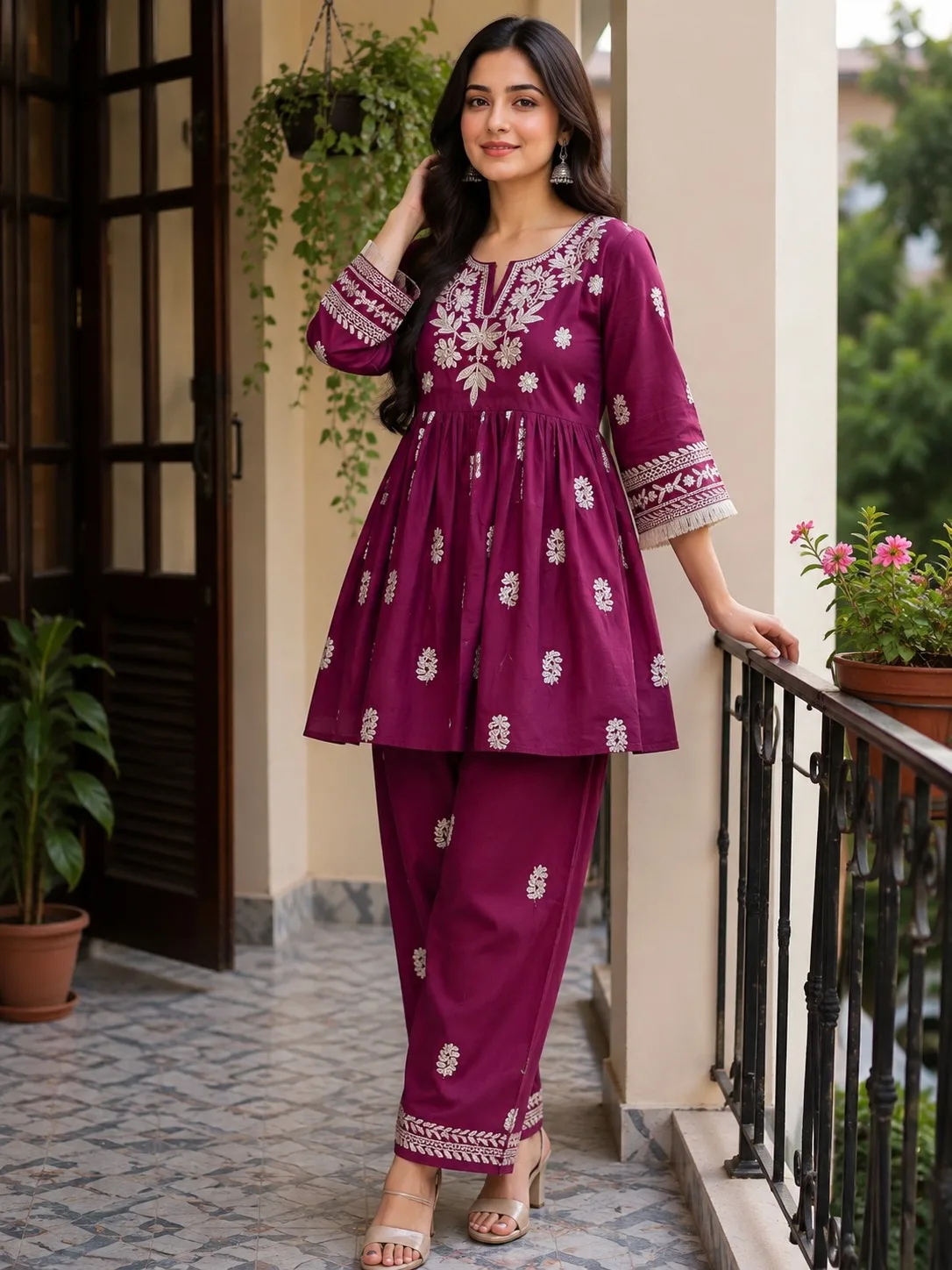 Pure Cotton Floral Embroidery Dress